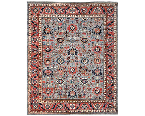 9x12 Gray Rust Aryana Afghan Hand Knotted Veg Dye Wool Area Rug